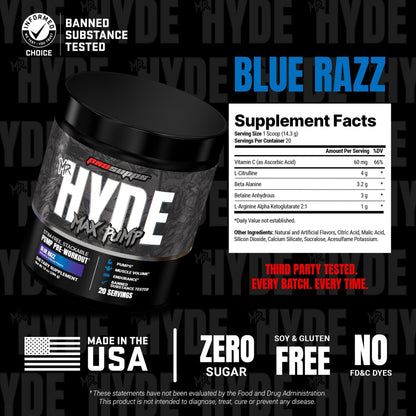 ProSupps Mr. Hyde Max Pump Pre Workout Powder - Stim-Free Preworkout Supports Blood Flow, Muscle Volume & Endurance - Caffeine-Free Nitric Oxide Gym & Fitness Supplements - PrimeBioHealth - canada supplements