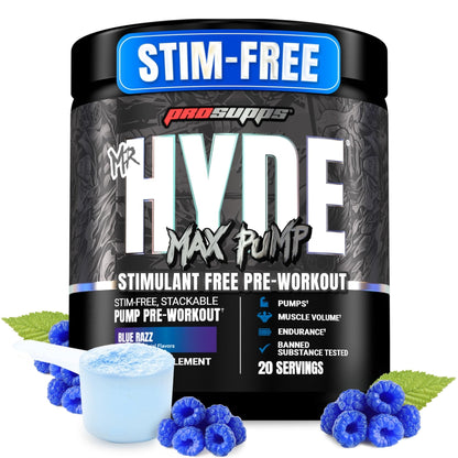 ProSupps Mr. Hyde Max Pump Pre Workout Powder - Stim-Free Preworkout Supports Blood Flow, Muscle Volume & Endurance - Caffeine-Free Nitric Oxide Gym & Fitness Supplements - PrimeBioHealth - canada supplements
