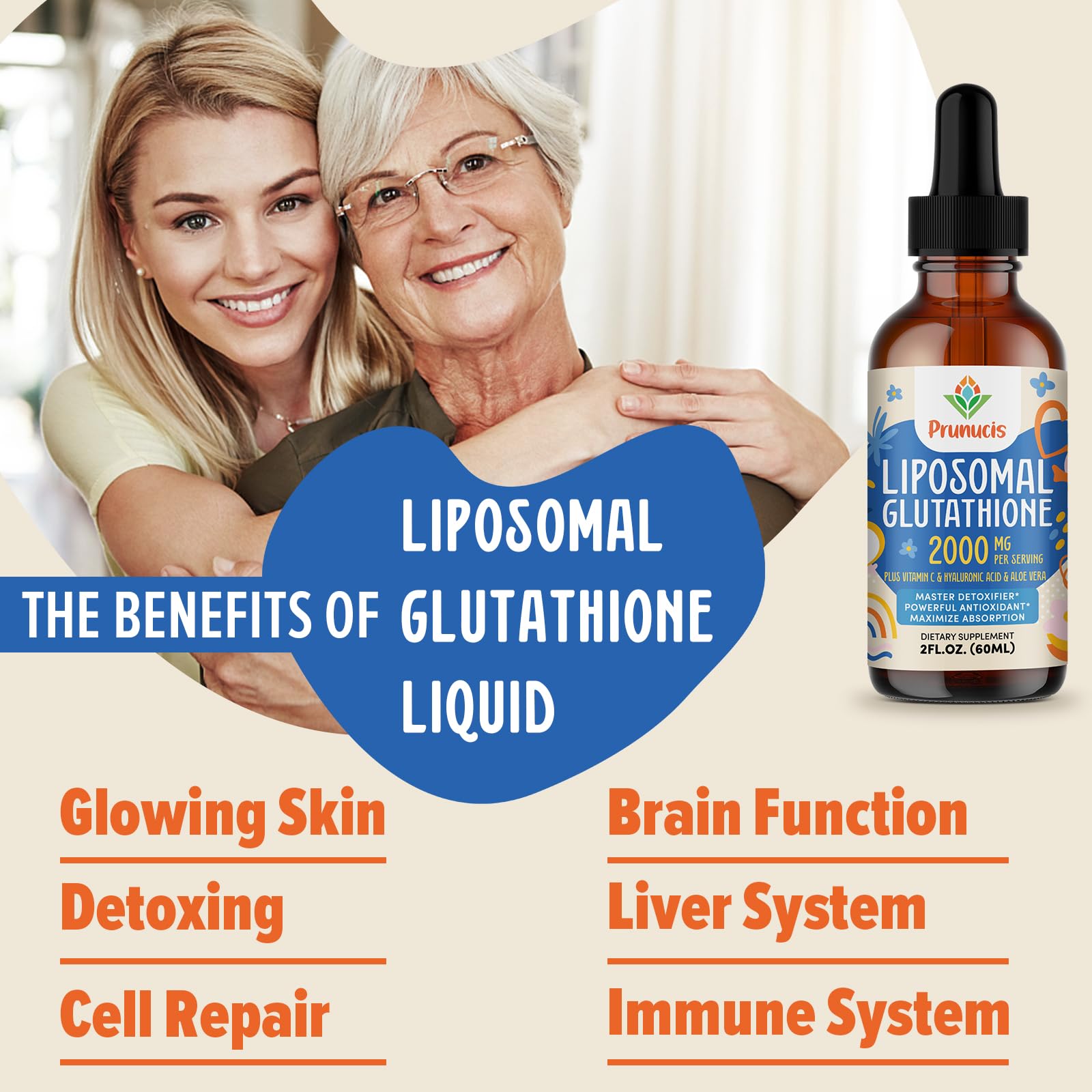 Prunucis 2000MG Liposomal Glutathione Liquid, 98% Absorption, Active Form L-Glutathione Supplement, - PrimeBioHealth - canada supplements
