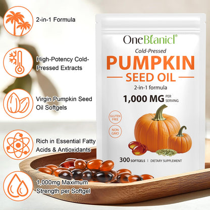 Pumpkin Seed Oil with Saw Palmetto, 1000mg per Serving, 300 Softgels – Cold Pressed Pumpkin Seed Oil Capsules for Hair, Prostate, Urinary & Bladder Health - PrimeBioHealth - canada supplements