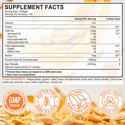 Pumpkin Seed Oil with Saw Palmetto, 1000mg per Serving, 300 Softgels – Cold Pressed Pumpkin Seed Oil Capsules for Hair, Prostate, Urinary & Bladder Health - PrimeBioHealth - canada supplements