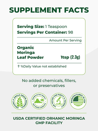 PURA VIDA MORINGA Organic Moringa Powder, Premium 100% Leaf Powder Single Origin - USDA Organic Moringa Oleifera Leaf - PrimeBioHealth - canada supplements