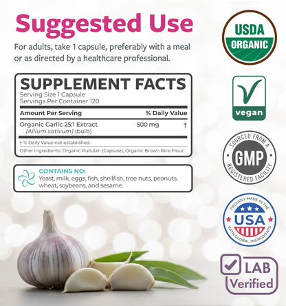 PURE CO USDA Organic Garlic Supplement - High Potency 25:1 Garlic Extract with 12,500mg Herbal Equivalent Strength for Immune & Heart Support - Odorless Vegan & Non-GMO (4 Month Supply) - PrimeBioHealth - canada supplements