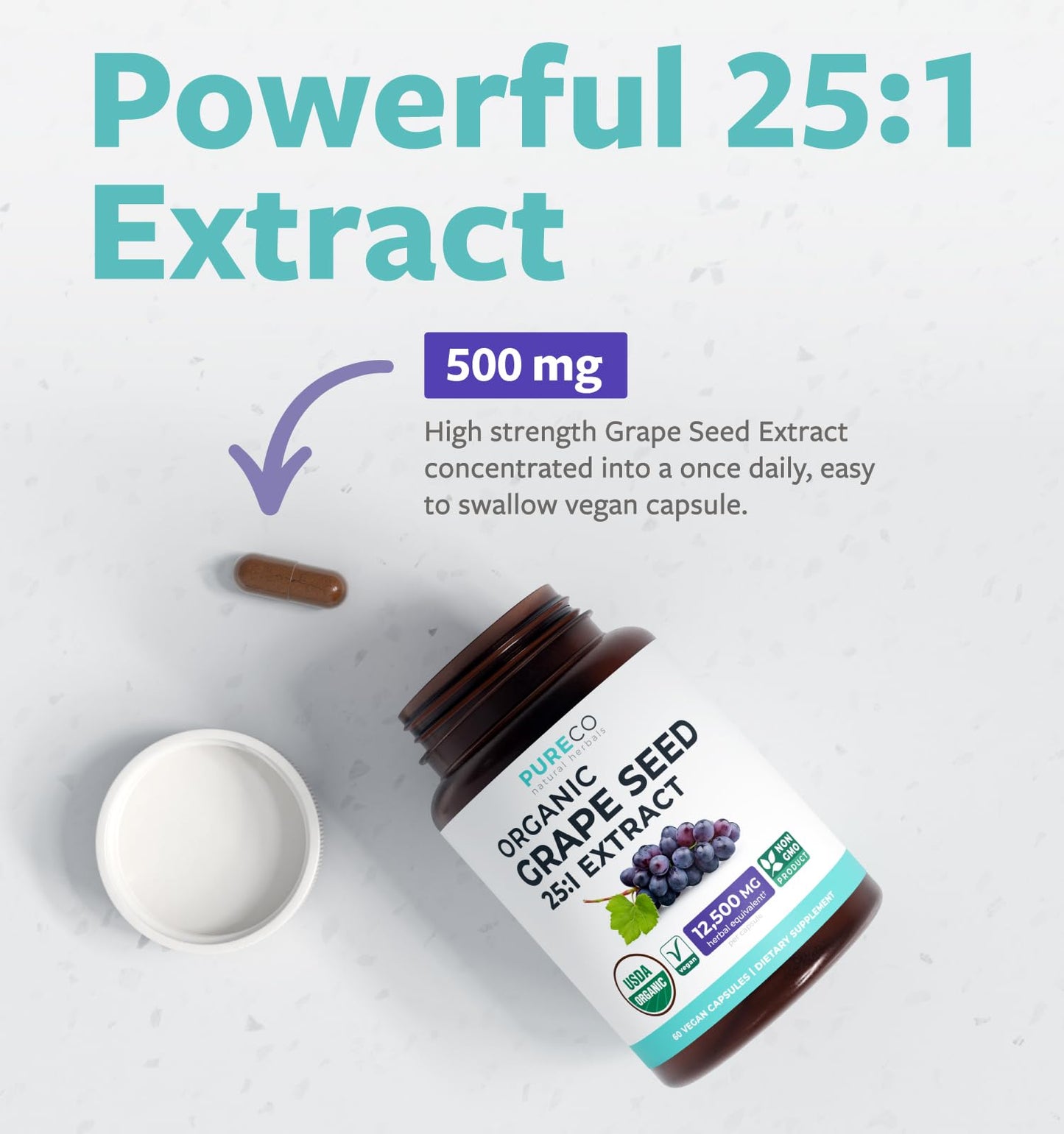 PURE CO USDA Organic Grape Seed Extract - High Potency 25:1 Grapeseed Supplement with 12,500mg Herbal Equivalent Strength - Antioxidant Support - Vegan & Non-GMO (4 Month Supply) - PrimeBioHealth - canada supplements