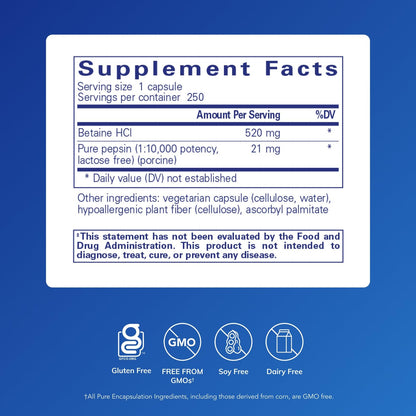 Pure Encapsulations Betaine HCl Pepsin - Digestive Enzymes Supplement for Digestion Aid & Support, Stomach Acid & Nutrient Absorption* - PrimeBioHealth - canada supplements