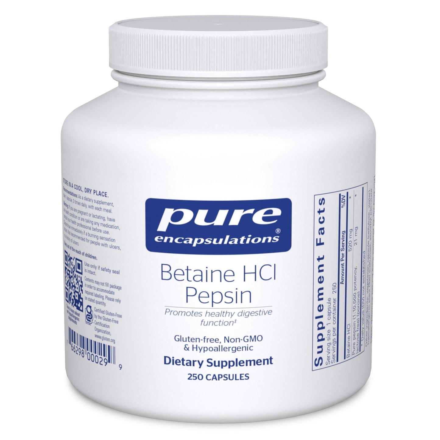 Pure Encapsulations Betaine HCl Pepsin - Digestive Enzymes Supplement for Digestion Aid & Support, Stomach Acid & Nutrient Absorption* - PrimeBioHealth - canada supplements