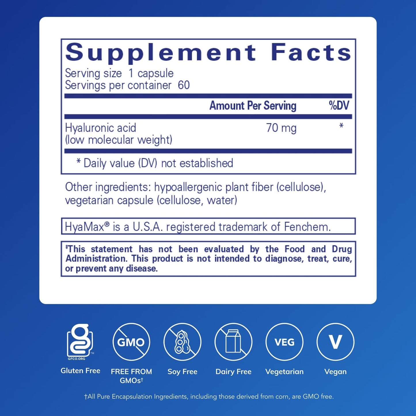 Pure Encapsulations Hyaluronic Acid - for Skin Hydration, Joint Lubrication & Joint Health* - Effective Absorption - Gluten Free - PrimeBioHealth - canada supplements