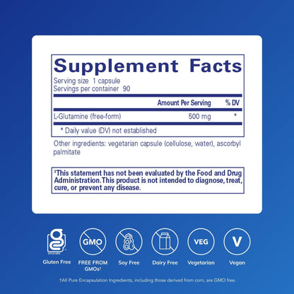 Pure Encapsulations L-Glutamine 500 mg - Supplement for Immune and Digestive Support, Gut Health and Lining, Metabolism, and Muscle Support* - PrimeBioHealth - canada supplements