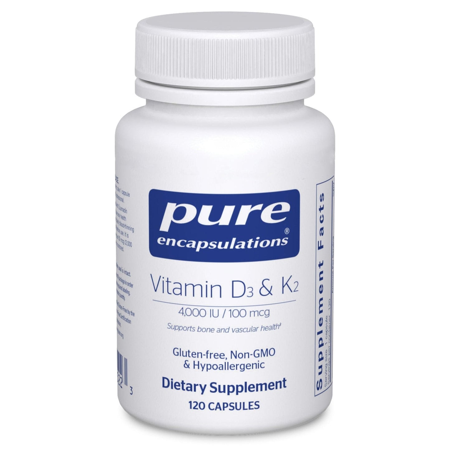 Pure Encapsulations Vitamin D3 & K2 - Bone & Vascular Health Support - Immune Function Support - Gluten Free - Non-GMO - 120 Capsules - PrimeBioHealth - canada supplements