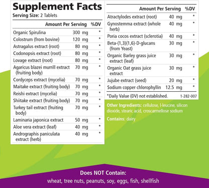 Pure Essence Immune Cellular Support System with Maitake, Reishi, Shitake Mushroom, Spirulina, Colostrum, Fucoidan and More - 60 Tablets - PrimeBioHealth - canada supplements