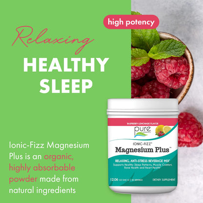 Pure Essence Labs Ionic Fizz Magnesium Plus, Anti-Stress Supplement Drink Powder, Gluten Free and Non-GMO Magnesium Powder, Raspberry Lemonade Flavor, 12.06 oz - PrimeBioHealth - canada supplements