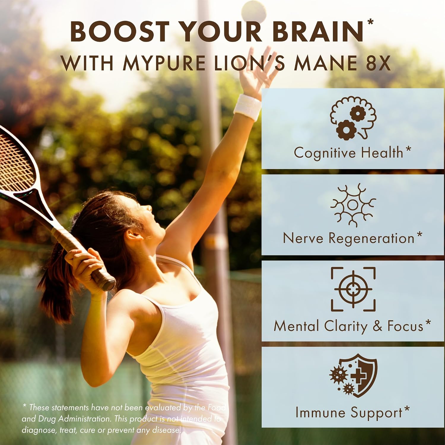 PURE ESSENCE LABS MyPure Lion's Mane 8X - Max Strength Brain Support with 100% Fruiting Body Organic Lion's Mane for Ultimate Cognitive Performance, Focus, and Mental Clarity, 60 Capsules - PrimeBioHealth - canada supplements