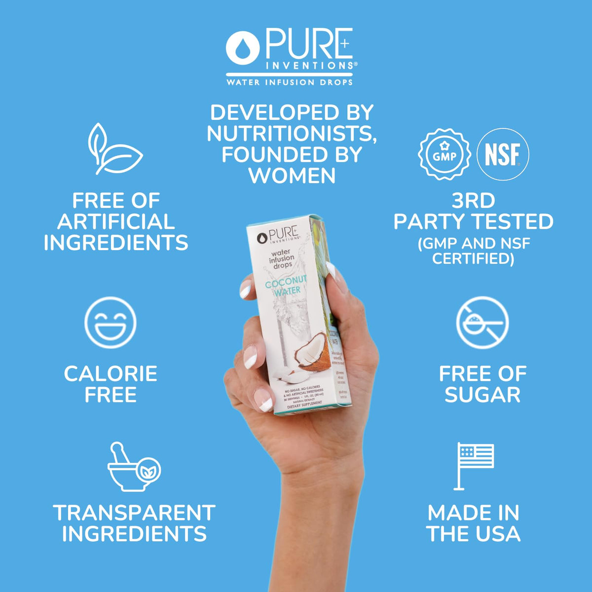 Pure Inventions - Coconut Water Infusion Drops – Electrolytes - Sugar-Free Hydration, Zero Calories, No Artificial Sweeteners, Clean Ingredients, 30 Servings - PrimeBioHealth - canada supplements
