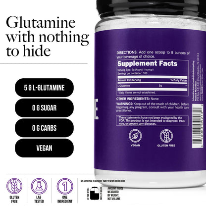 Pure L-Glutamine Made in The USA - 100 Servings - 500g, 1.1lb Bulk, Vegan, Non-GMO, Gluten and Soy Free. Minimize Muscle Breakdown & Improve Protein Synthesis. No Additives - PrimeBioHealth - canada supplements
