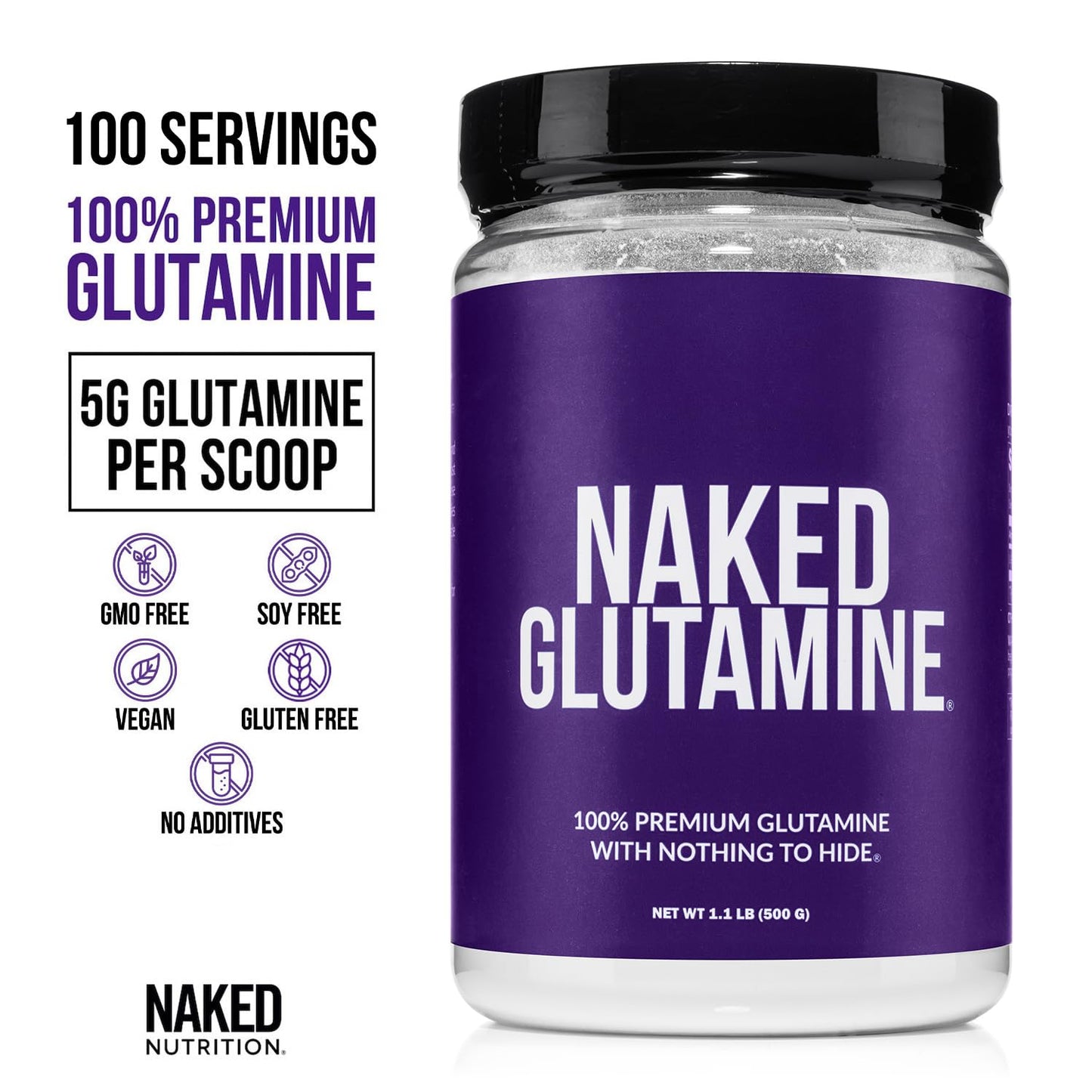 Pure L-Glutamine Made in The USA - 100 Servings - 500g, 1.1lb Bulk, Vegan, Non-GMO, Gluten and Soy Free. Minimize Muscle Breakdown & Improve Protein Synthesis. No Additives - PrimeBioHealth - canada supplements