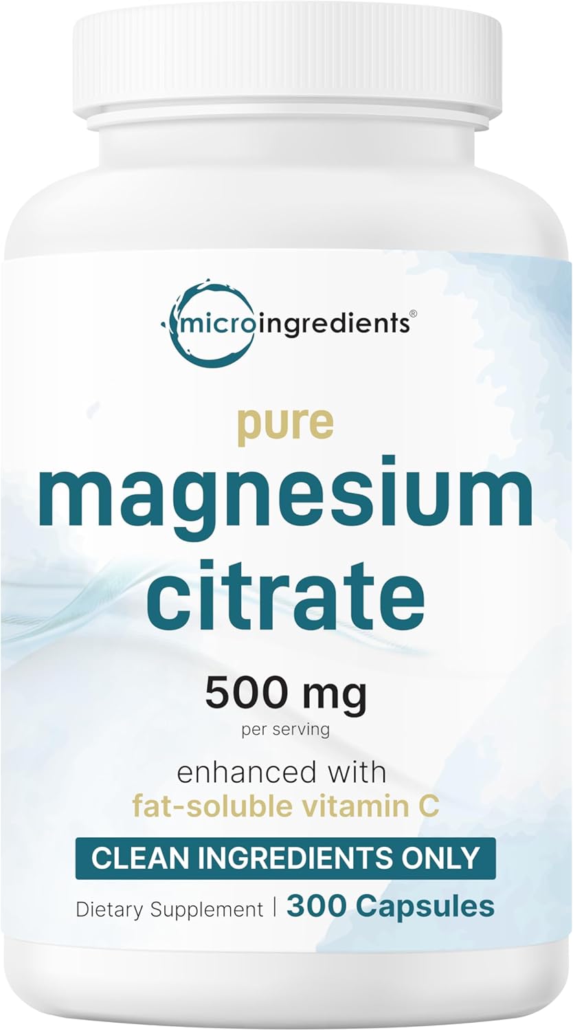 Pure Magnesium Citrate Supplements 500mg, 300 Capsules | Fat-Soluble Vitamin C Added | 100% Chelated | Only Active Ingredients - PrimeBioHealth - canada supplements