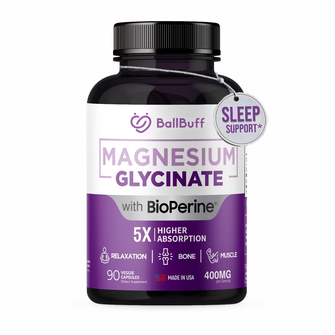 Pure Magnesium Glycinate 400mg - 5X Higher Absorption - Support Stress Relief, Sleep, Bone Health - 100% Chelated - Pure Magnesium Supplement - PrimeBioHealth - canada supplements