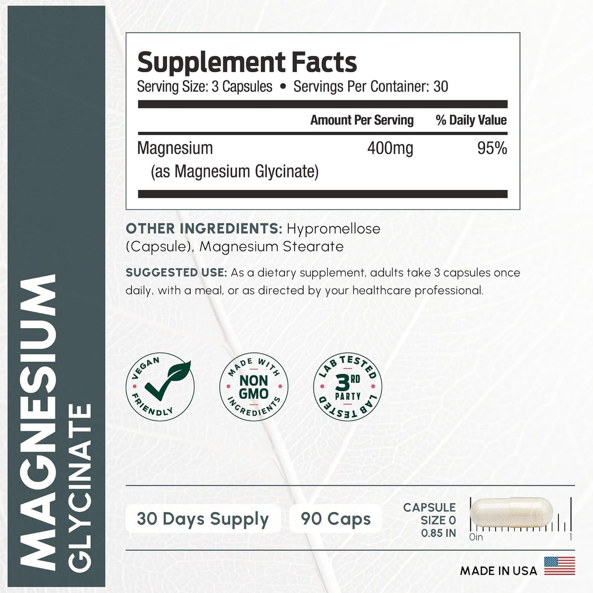 Pure Magnesium Glycinate 400mg Serving - High Absorption Magnesium Glycinate - Mag Bisglycinate for Stress, Bones, Muscles, Nerves, - PrimeBioHealth - canada supplements