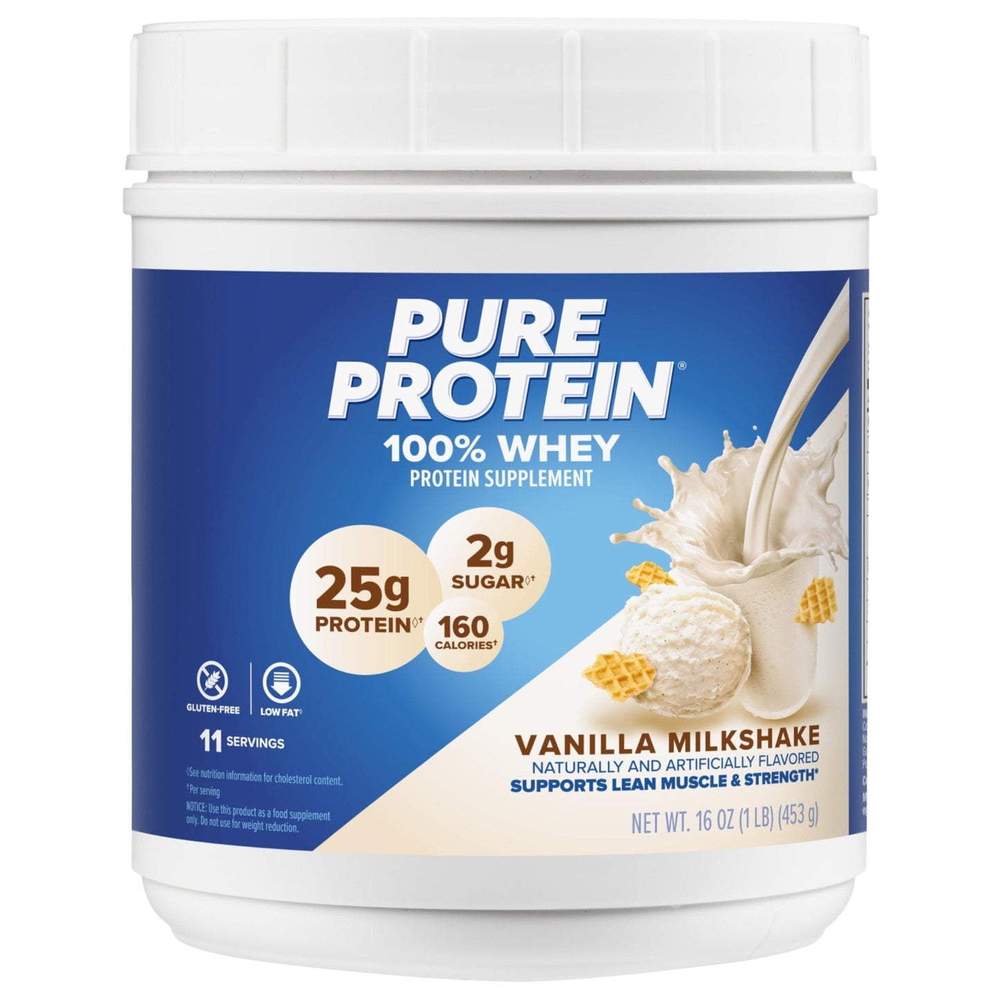 Pure Protein Powder, Whey, High Protein, Low Sugar, Gluten Free, Vanilla Cream, 1 lb - PrimeBioHealth - canada supplements