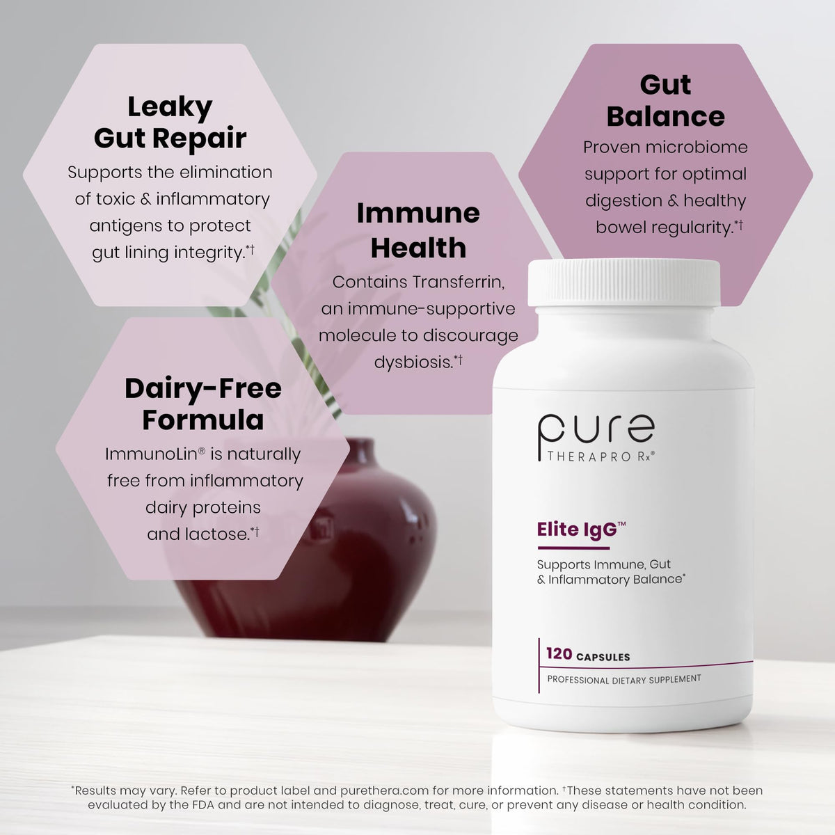Pure Therapro Rx Elite IgG Immunoglobulin Supplement, 120 Caps - Gut Health & Immune Support, 1100 mg IgG, IGA & IgM, Sunflower Lecithin | Dairy & Gluten Free Colostrum Supplement Alternative - PrimeBioHealth - canada supplements
