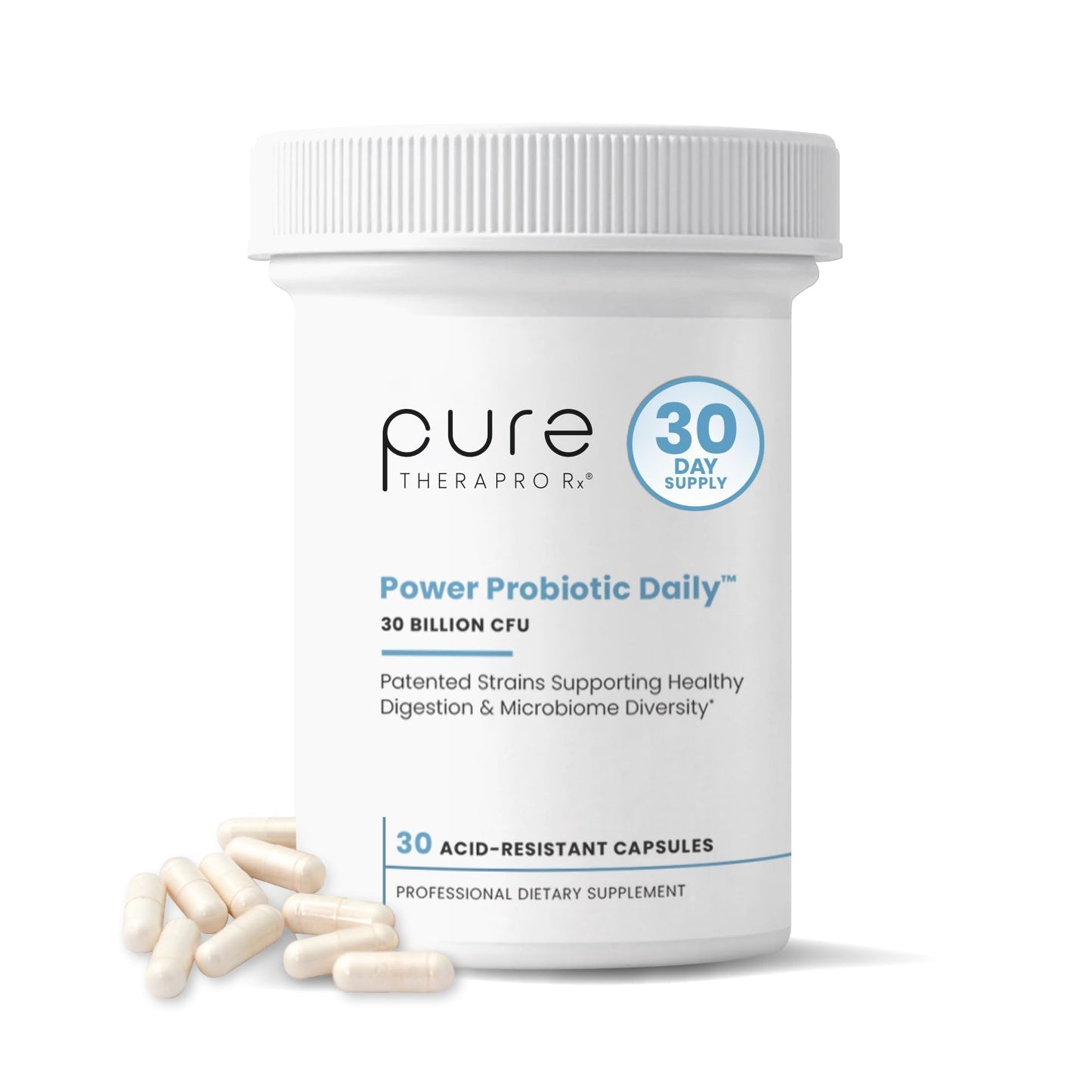 Pure Therapro Rx Power Probiotic Daily - 30 Acid-Resistant Capsules | 4 Proven Strains - 30 Billion CFU/Capsule | Patented Activ-Vial Desiccant Bottle to Ensure Freshness | NO Refrigeration Required - PrimeBioHealth - canada supplements
