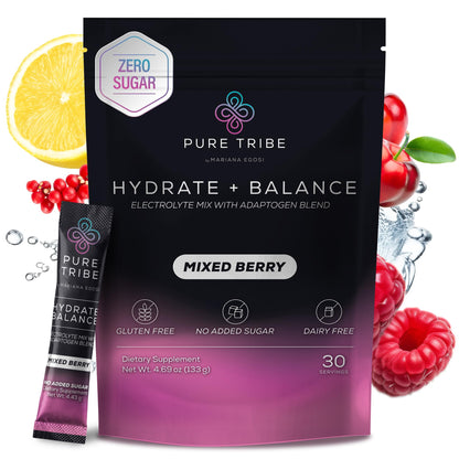 PURE TRIBE Instant Hydration Electrolytes Powder Packets with Magnesium & Salt – Zero Sugar Hydration Packets with 6 B Vitamins & Adaptogens - PrimeBioHealth - canada supplements