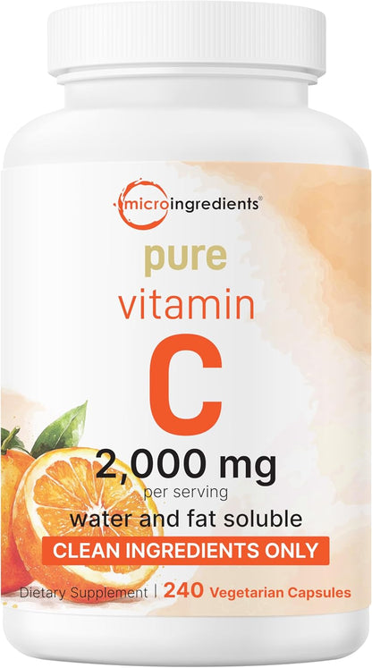 Pure Vitamin C 2,000mg, 240 Veggie Capsules | Highly Bioavailable Fat & Water Soluble Forms | Max Potency | Antioxidant & Immune Support Supplement | Easily Absorbed, Non-GMO, Filler Free - PrimeBioHealth - canada supplements