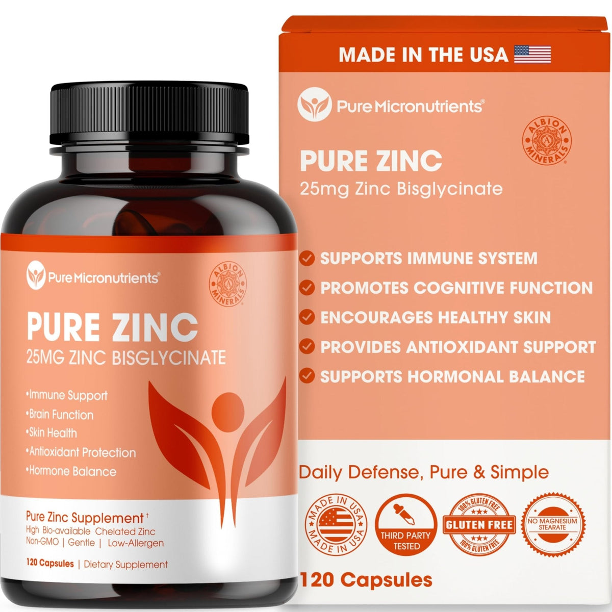 Pure Zinc Supplement 25mg - TRAACS Bisglycinate Chelate - 120 Capsules for Immune Support, Skin Health & Energy - for Men & Women - PrimeBioHealth - canada supplements