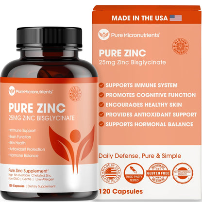 Pure Zinc Supplement 25mg - TRAACS Bisglycinate Chelate - 120 Capsules for Immune Support, Skin Health & Energy - for Men & Women - PrimeBioHealth - canada supplements