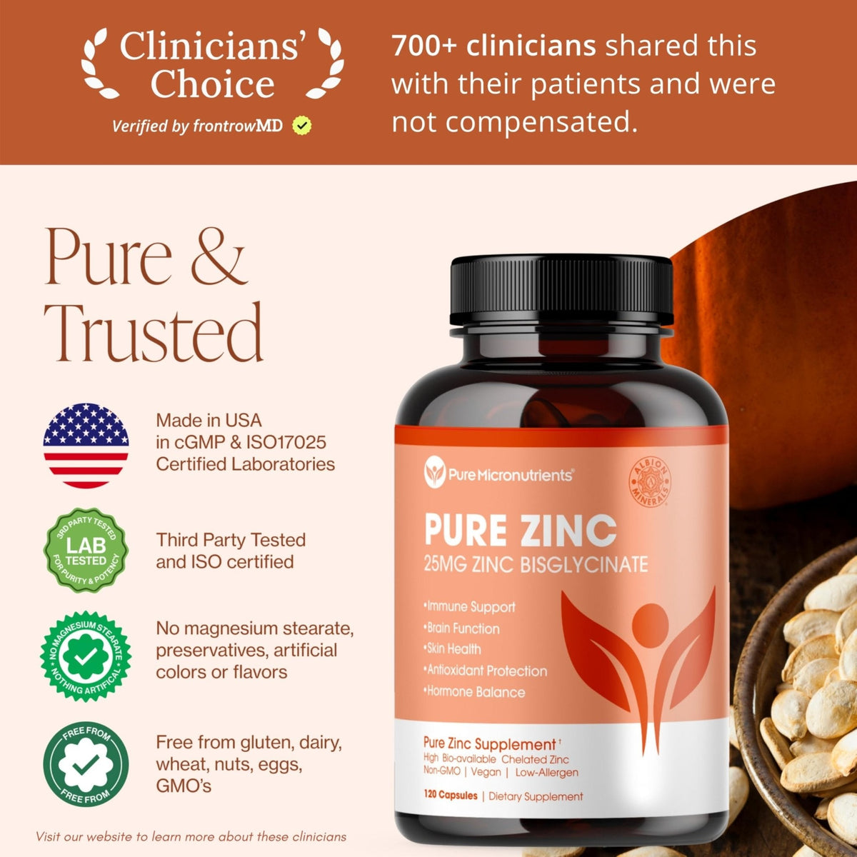 Pure Zinc Supplement 25mg - TRAACS Bisglycinate Chelate - 120 Capsules for Immune Support, Skin Health & Energy - for Men & Women - PrimeBioHealth - canada supplements