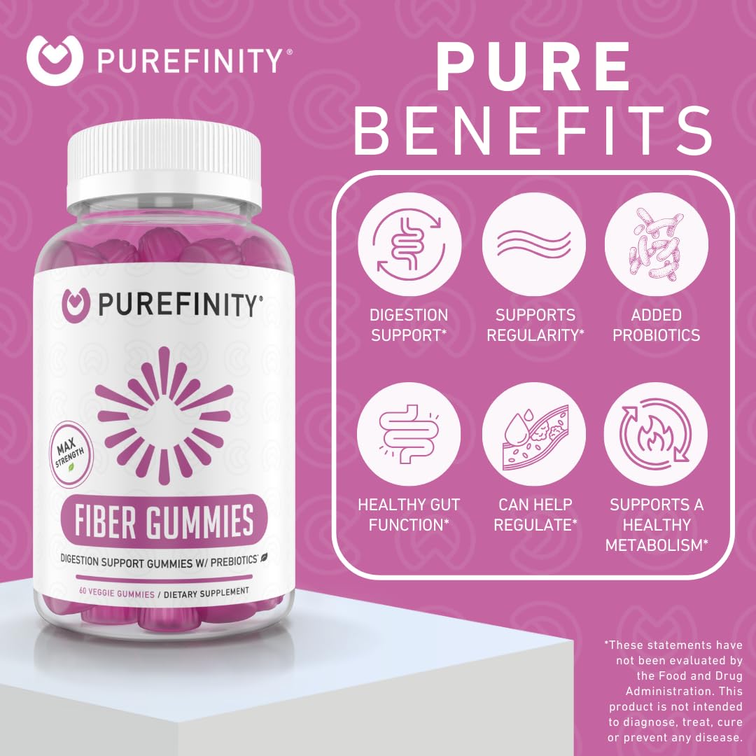 PUREFINITY Fiber Gummies for Adults with Inulin FOS from Chicory Root, Sugar Free Prebiotic Supplement for Daily Digestion - PrimeBioHealth - canada supplements