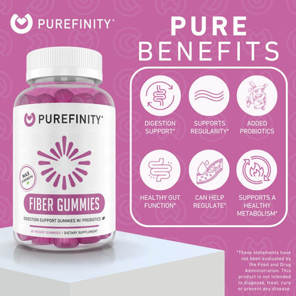 PUREFINITY Fiber Gummies for Adults with Inulin FOS from Chicory Root, Sugar Free Prebiotic Supplement for Daily Digestion - PrimeBioHealth - canada supplements