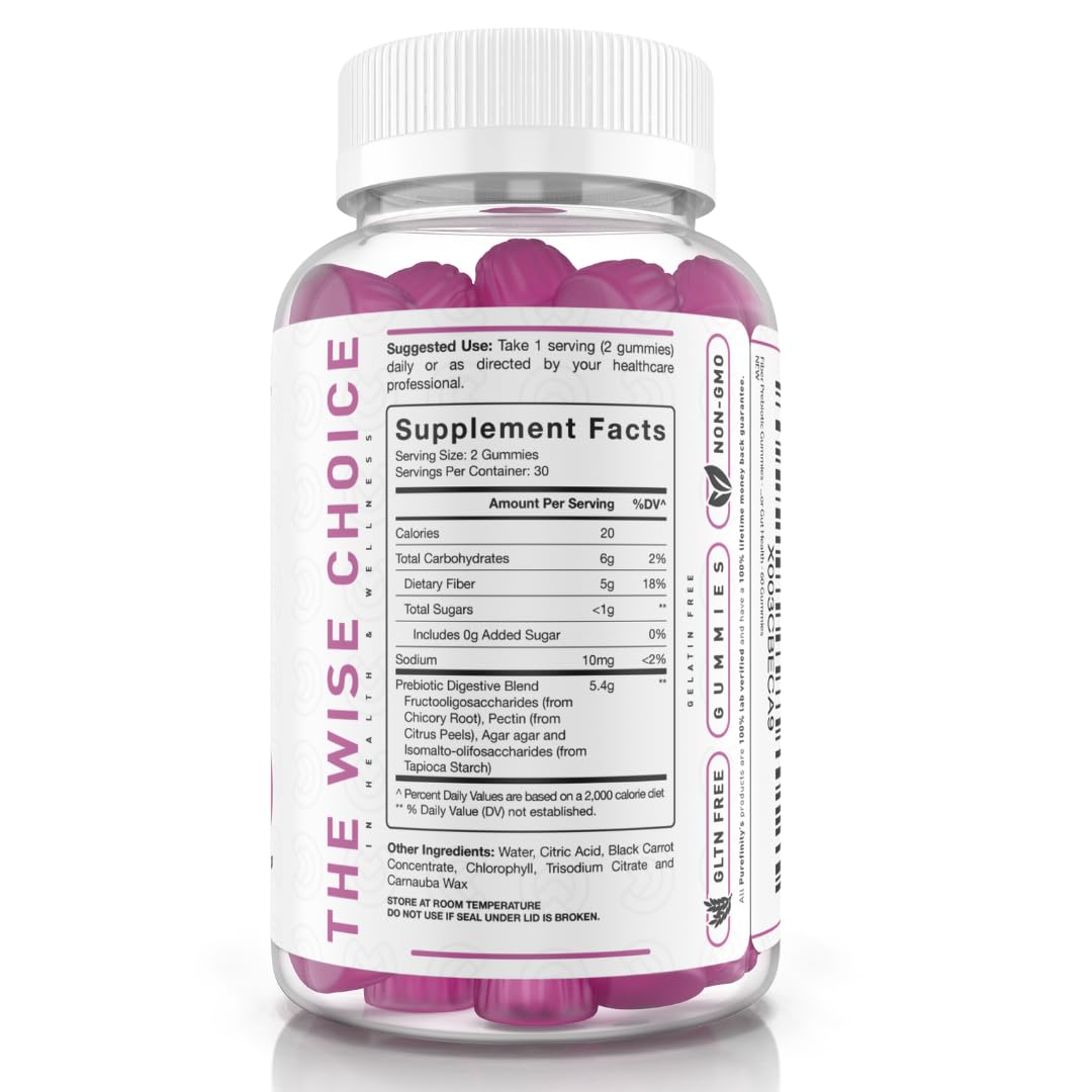 PUREFINITY Fiber Gummies for Adults with Inulin FOS from Chicory Root, Sugar Free Prebiotic Supplement for Daily Digestion - PrimeBioHealth - canada supplements