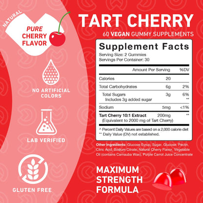PUREFINITY Tart Cherry Gummies – Uric Acid Flush for Joint Relief & Recovery, Raw Juice Extract Antioxidant – Non-GMO, Gluten Free, Vegan, 60 Count - PrimeBioHealth - canada supplements