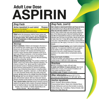 Puregen Labs Aspirin 81 mg Low Dose (NSAID) – 300 Enteric Coated Tablets - PrimeBioHealth - canada supplements
