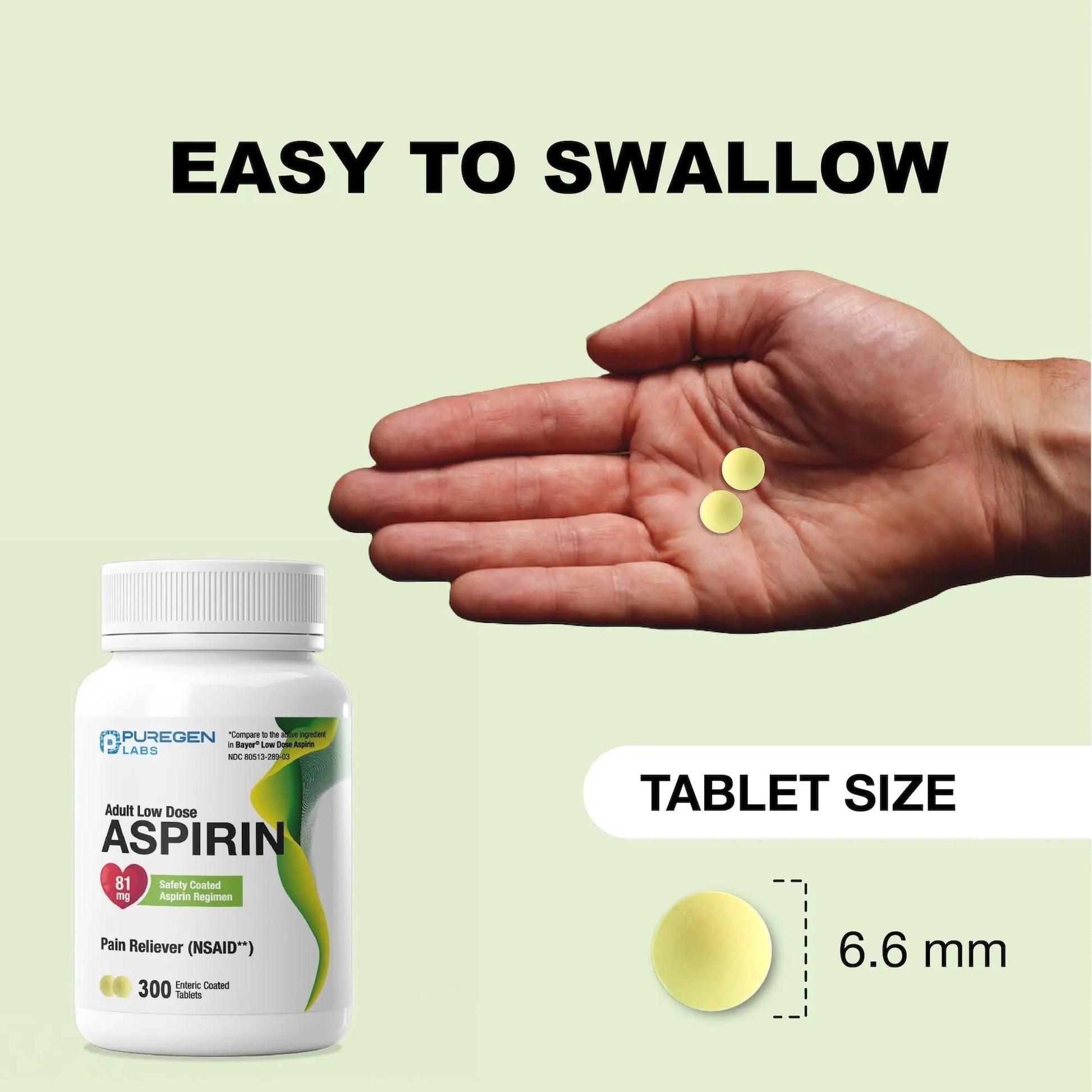 Puregen Labs Aspirin 81 mg Low Dose (NSAID) – 300 Enteric Coated Tablets - PrimeBioHealth - canada supplements