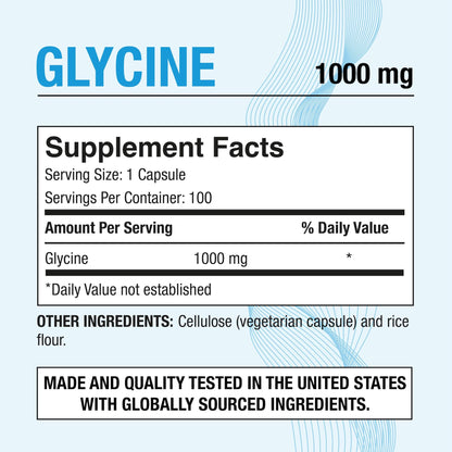 Puregen Labs Glycine 1000mg [High Potency] 100 Vegetarian Capsules, Promotes Healthy Rest | No Harmful Additives - PrimeBioHealth - canada supplements
