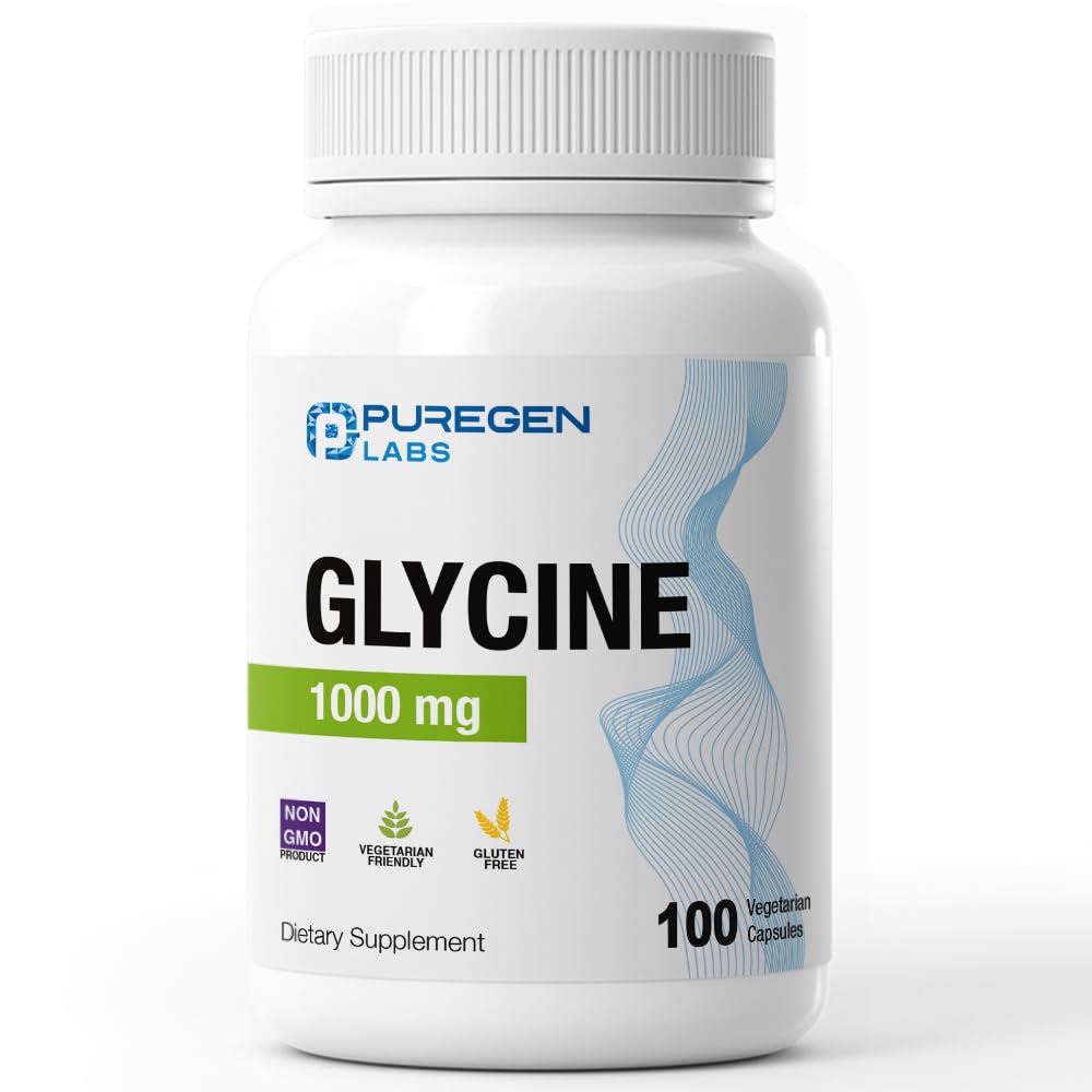 Puregen Labs Glycine 1000mg [High Potency] 100 Vegetarian Capsules, Promotes Healthy Rest | No Harmful Additives - PrimeBioHealth - canada supplements