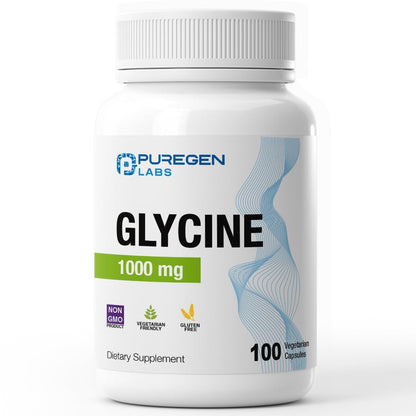 Puregen Labs Glycine 1000mg [High Potency] 100 Vegetarian Capsules, Promotes Healthy Rest | No Harmful Additives - PrimeBioHealth - canada supplements