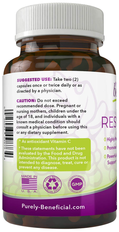 PURELY beneficial RESVERATROL1450-90day Supply, 1450mg per Serving of Potent Antioxidants & Trans-Resveratrol, Promotes Anti-Aging - PrimeBioHealth - canada supplements