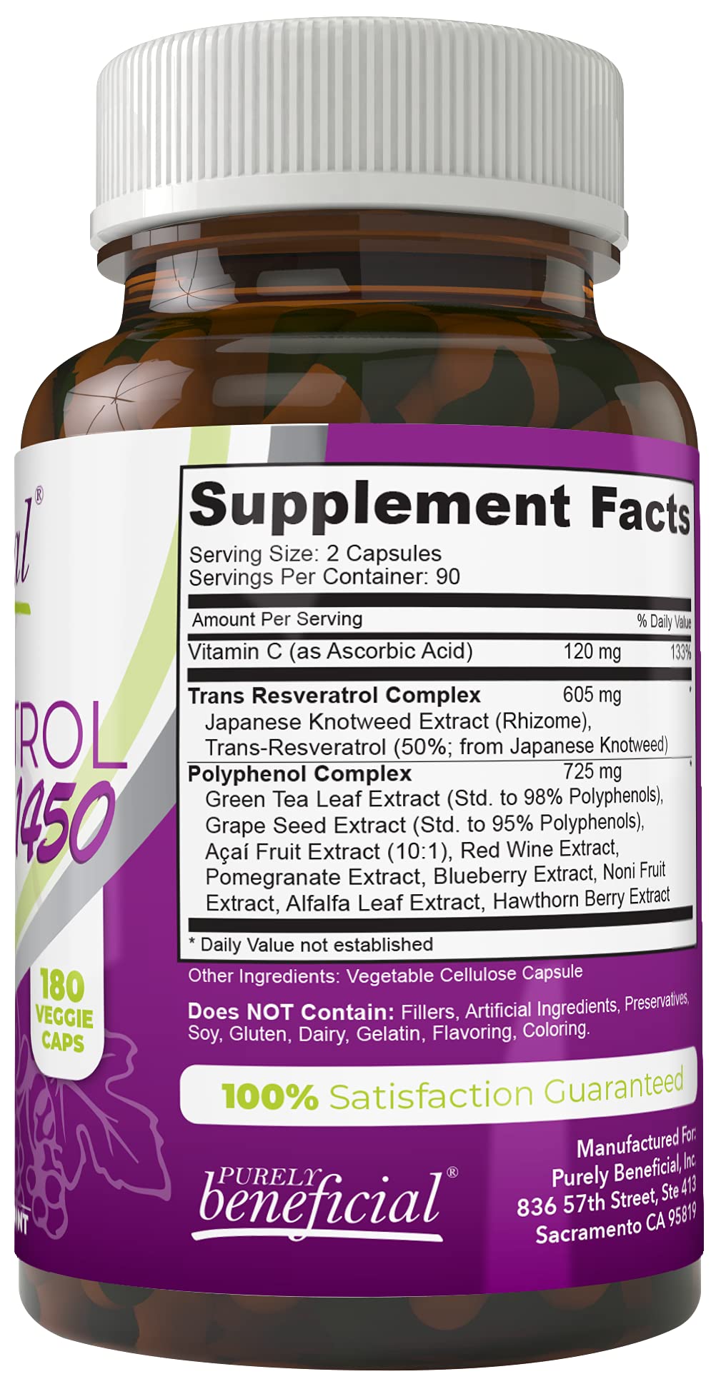 PURELY beneficial RESVERATROL1450-90day Supply, 1450mg per Serving of Potent Antioxidants & Trans-Resveratrol, Promotes Anti-Aging - PrimeBioHealth - canada supplements