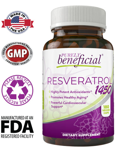 PURELY beneficial RESVERATROL1450-90day Supply, 1450mg per Serving of Potent Antioxidants & Trans-Resveratrol, Promotes Anti-Aging - PrimeBioHealth - canada supplements