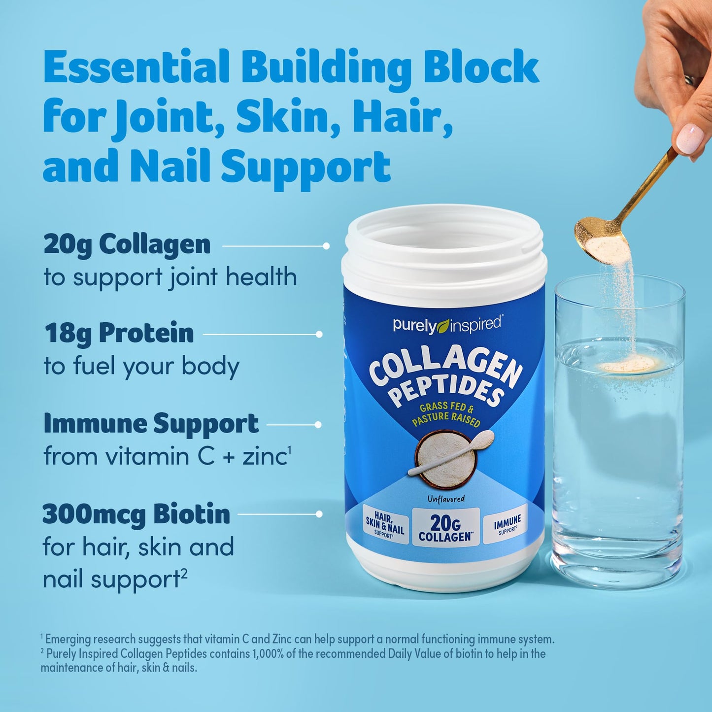 Purely Inspired Collagen Powder, Unflavored (20 Servings) - 20g Hydrolyzed Collagen Peptides Protein Powder for Women & Men - Grass-Fed & Pasture Raised Supports Hair - PrimeBioHealth - canada supplements