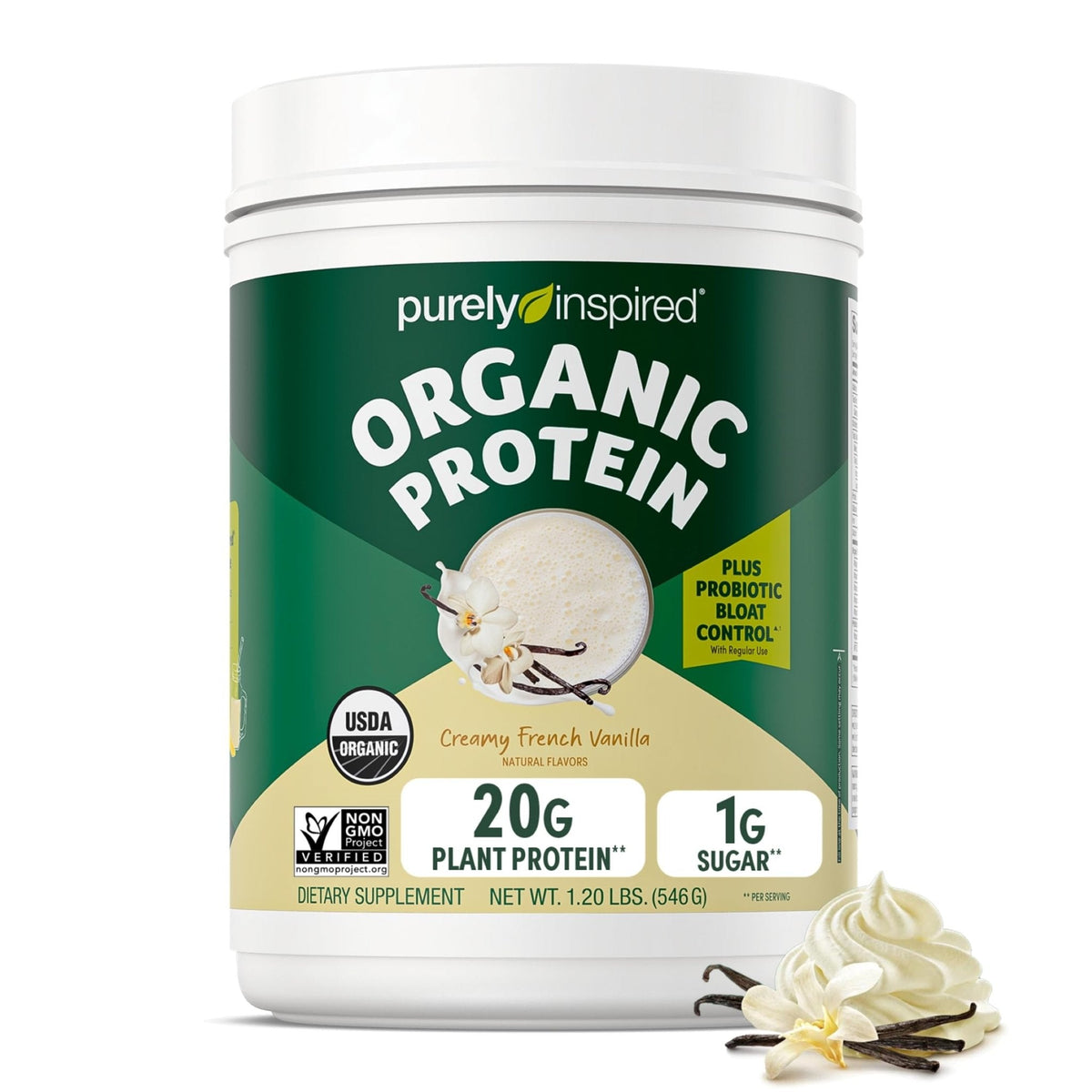 Purely Inspired Plant-Based Protein Powder for Men & Women, Creamy French Vanilla (16 Servings) - Vegan & Organic - 20g of Pea Protein Powder for Smoothies & Shakes - Dairy-Free, & Gluten-Free - PrimeBioHealth - canada supplements