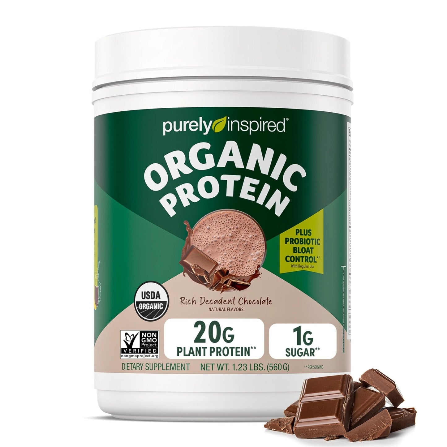 Purely Inspired Plant-Based Protein Powder for Men & Women, Rich Decadent Chocolate (16 Servings) - Vegan & Organic - 20g of Pea Protein Powder for Smoothies & Shakes - PrimeBioHealth - canada supplements