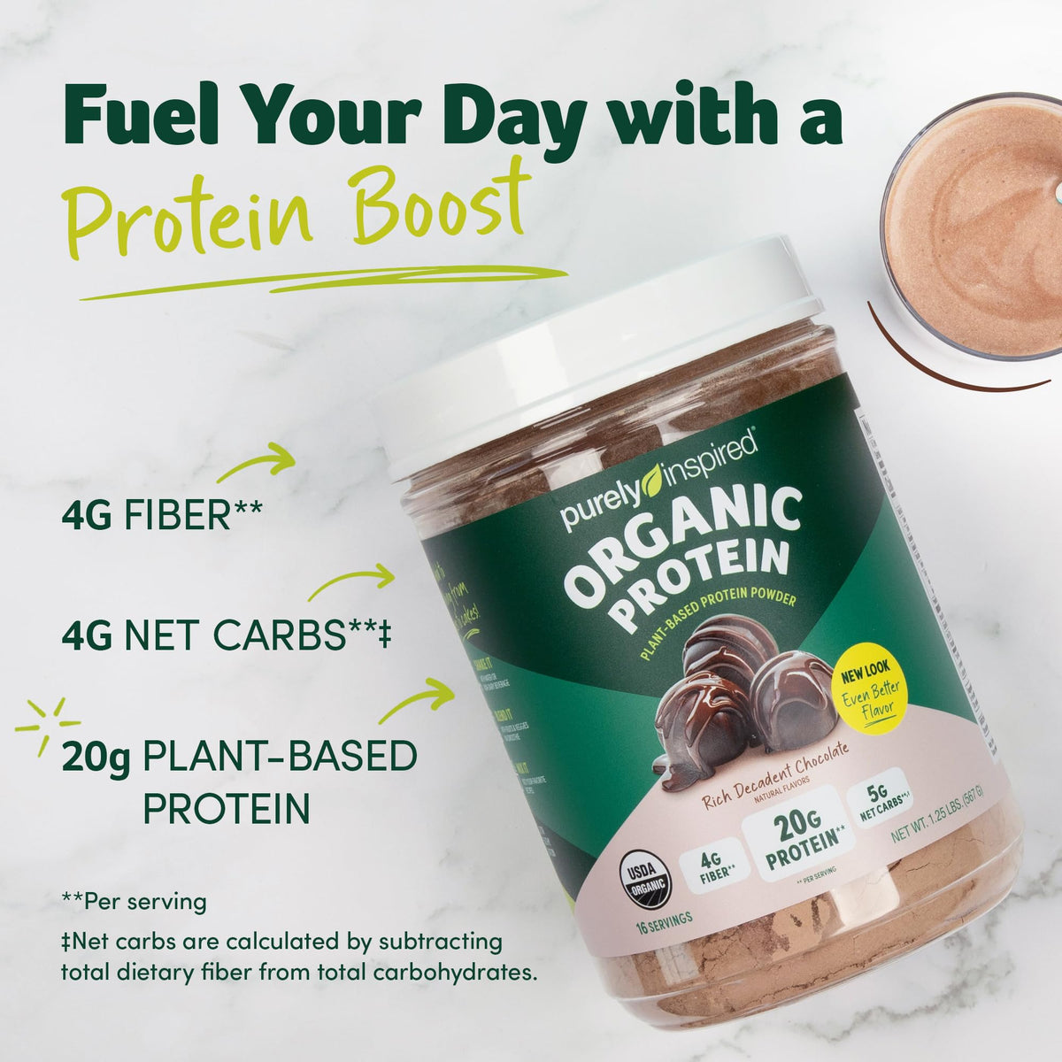 Purely Inspired Plant-Based Protein Powder for Men & Women, Rich Decadent Chocolate (16 Servings) - Vegan & Organic - 20g of Pea Protein Powder for Smoothies & Shakes - PrimeBioHealth - canada supplements