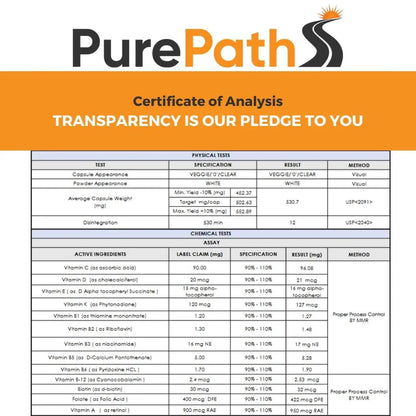 PurePath Non-Toxic Adult Multivitamin - 13 Vitamins - 100% RDA - No Harmful Megadoses - with B6 & B12 - PrimeBioHealth - canada supplements