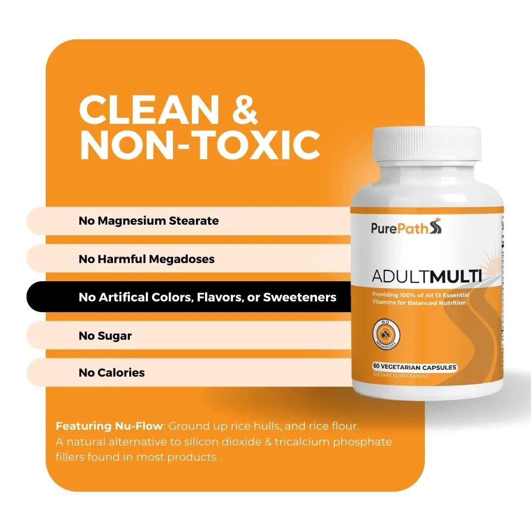 PurePath Non-Toxic Adult Multivitamin - 13 Vitamins - 100% RDA - No Harmful Megadoses - with B6 & B12 - PrimeBioHealth - canada supplements