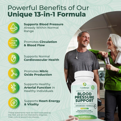PurePremium Blood Pressure Supplements with Hawthorn Berry, Hibiscus, Garlic & Vitamin B12- Nitric Oxide Supplement for Normal Heart Health - PrimeBioHealth - canada supplements