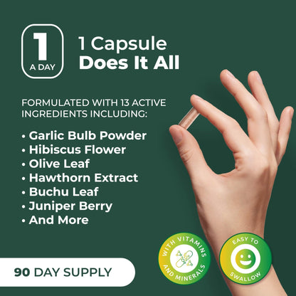 PurePremium Blood Pressure Supplements with Hawthorn Berry, Hibiscus, Garlic & Vitamin B12- Nitric Oxide Supplement for Normal Heart Health - PrimeBioHealth - canada supplements